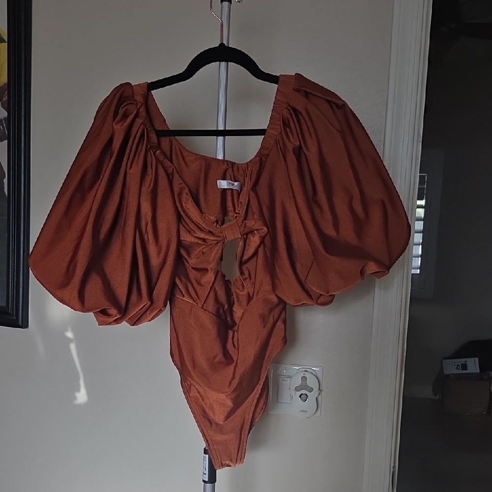 Noelle Terracotta Puff Sleeve Bodysuit